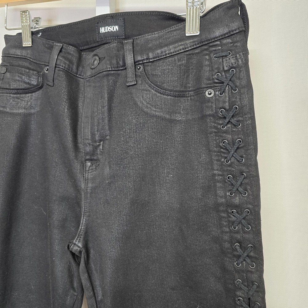 Hudson The Stevie Midrise Contour Lace Up Skinny Coated Black Jeans 29
